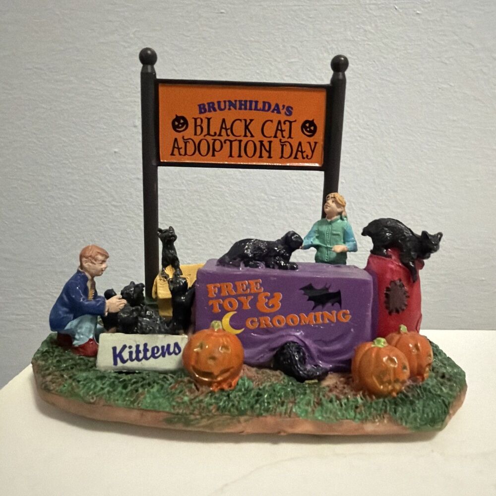 Lemax Spooky Town Brunhilda's Black Cat Adoption Day Halloween Decor 2014